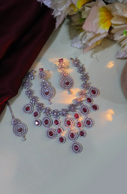 SDJ Brass Silver Ruby Red, Silver Jewellery Set(Pack of 1)