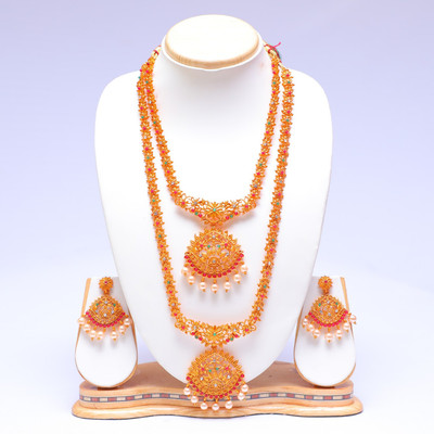 Ethnicking Brass, Copper, Alloy Gold-plated Green, Maroon, Gold Jewellery Set(Pack of 1)