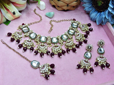 VATSALYA creation Alloy Gold-plated Maroon Jewellery Set(Pack of 1)