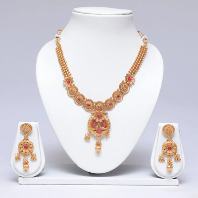 Swarajshop Copper Gold-plated Maroon Jewellery Set(Pack of 1)