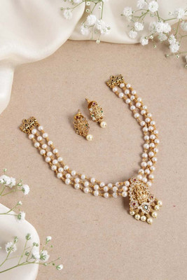 Influtive Traditional Wedding Wear Necklace/Jewellery Set For Women and Girls Cubic Zirconia Gold-plated Plated Brass Necklace Set