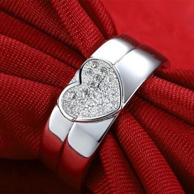 Fashion Frill Stainless Steel Crystal Silver Plated Ring