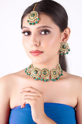 Kirti Traders Alloy Gold-plated Green Jewellery Set(Pack of 1)
