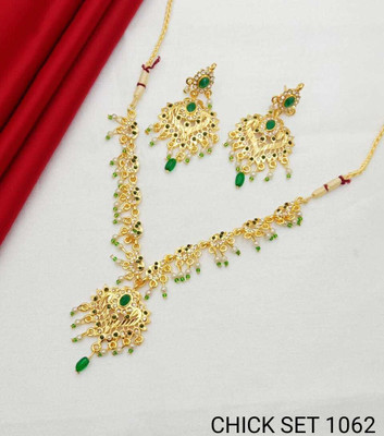 parth fancy artificial Brass Green Jewellery Set(Pack of 1)