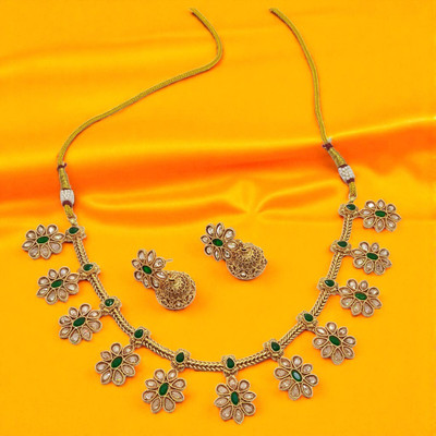 DK FASHION JEWELS Copper Gold-plated Green Jewellery Set(Pack of 1)