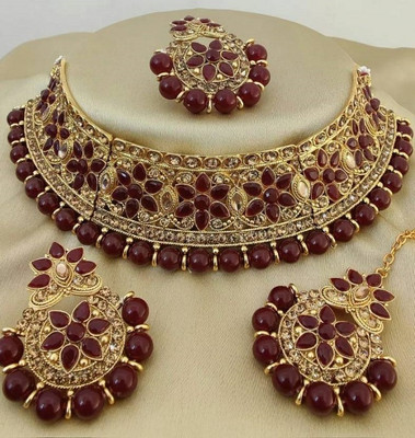 JMBW INTERNATIONAL Alloy Maroon Jewellery Set(Pack of 1)
