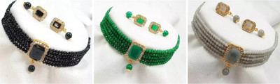Ronak Fashion Alloy Gold-plated Black, Green, Grey Jewellery Set(Pack of 3)