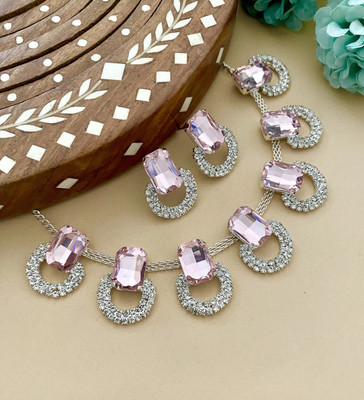 Varnii Stone, Alloy Silver Pink Jewellery Set(Pack of 3)