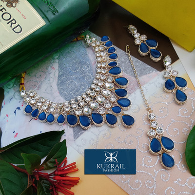 KUKRAIL FASHION Brass Gold-plated Blue Jewellery Set(Pack of 1)