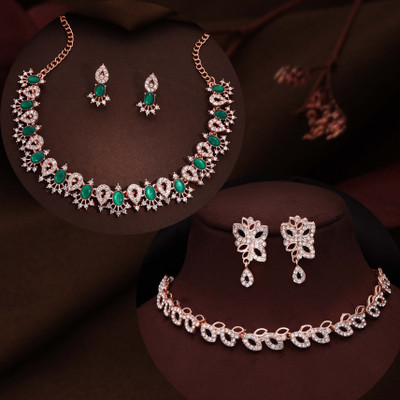 Alasca Brass Gold-plated Rose Gold, Green, White Jewellery Set(Pack of 2)
