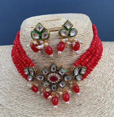 GEODE DELIGHT Alloy Gold-plated Red Jewellery Set(Pack of 1)