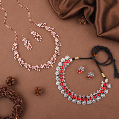 Vedda Brass Gold-plated Silver, Red, Rose Gold, Purple Jewellery Set(Pack of 2)