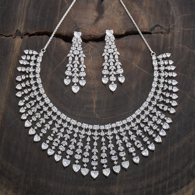 Kushal's Fashion Jewellery Copper Rhodium White Jewellery Set(Pack of 3)