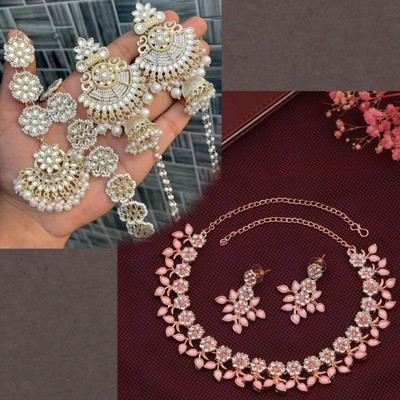 brado jewellery Brass Gold-plated Gold, Rose Gold, Pink, White Jewellery Set(Pack of 2)