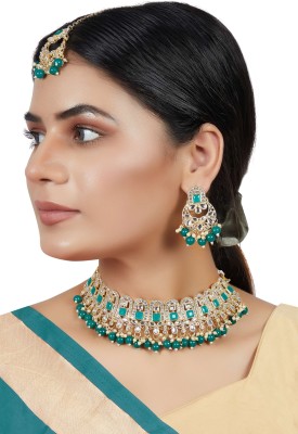 R A Enterprises Alloy Gold-plated Green Jewellery Set(Pack of 1)