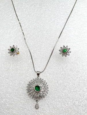 YourBlingBox Brass Rhodium Green Jewellery Set(Pack of 1)