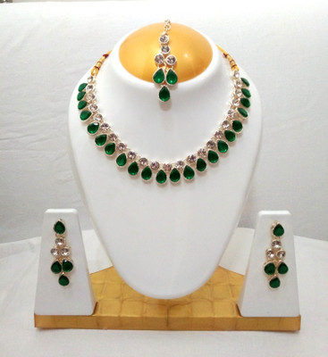 Brinah Brass Silver Green Jewellery Set(Pack of 1)