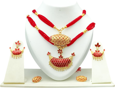 PC DEALER Copper Gold-plated Red, Gold Jewellery Set(Pack of 2)