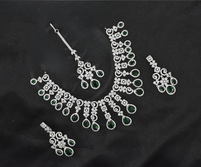 gvg Alloy Rhodium Green Jewellery Set(Pack of 3)
