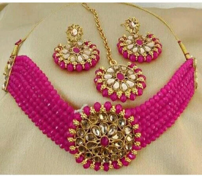 MAYRA TRADING Alloy Gold-plated Pink Jewellery Set(Pack of 3)