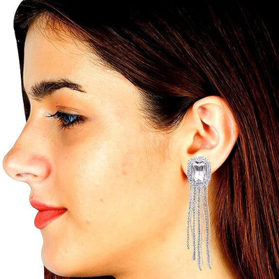 Anamya Collections WHITE STONE LINE EARRING Alloy Stud Earring