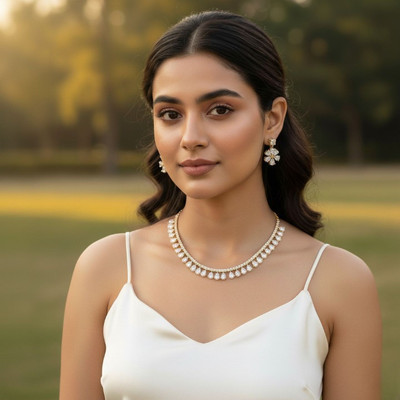 V.V. Sons Alloy Silver White Jewellery Set(Pack of 1)