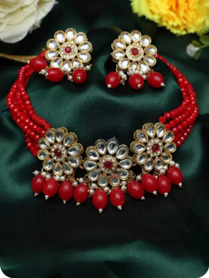 ARADHEMA Alloy Gold-plated Red Jewellery Set(Pack of 1)