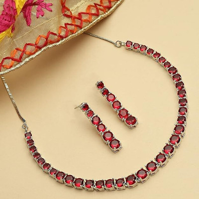 Tarak Traders Brass Rhodium Red Jewellery Set(Pack of 1)