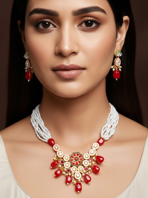 Vermont Brass Gold-plated White, Gold, Red Jewellery Set(Pack of 2)