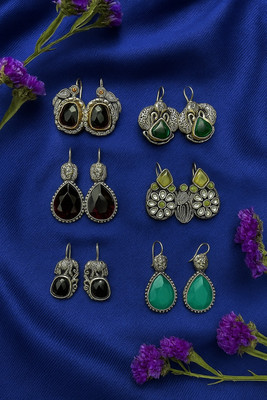 Anjalique prime earing combo set of 6 Pair, multi colour Alloy Earring Set