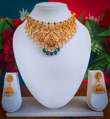 Pranav art Alloy Gold-plated Gold, Green Jewellery Set(Pack of 3)