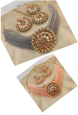 Padmavati Bangles Alloy Gold-plated Grey, Beige Jewellery Set(Pack of 1)