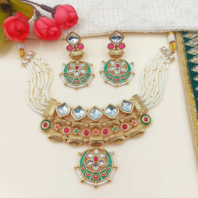 NANDAI Alloy Gold-plated Gold, Green Jewellery Set(Pack of 1)