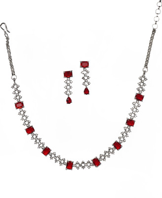 Moonron Brass Rhodium Red, Silver Jewellery Set(Pack of 1)