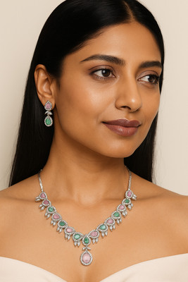 Gujarat Grace Collection Sterling Silver Pink, Green Jewellery Set(Pack of 1)
