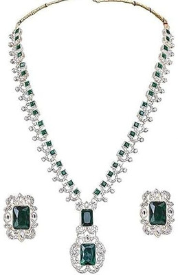 GCC Brass Rhodium Green, White Jewellery Set(Pack of 1)