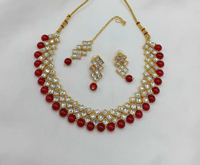 RAHUL TRADERS Alloy Gold-plated Red Jewellery Set(Pack of 1)