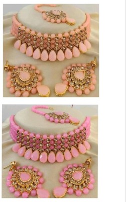 JMBW INTERNATIONAL Alloy Gold-plated Pink Jewellery Set(Pack of 3)