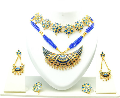 PC DEALER Copper Gold-plated Blue Jewellery Set(Pack of 2)