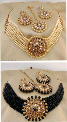 Ruhi Alloy Gold-plated Gold, Black Jewellery Set(Pack of 2)