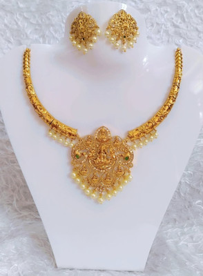 RRCOLLECTIONS Brass Gold-plated Gold Jewellery Set(Pack of 1)
