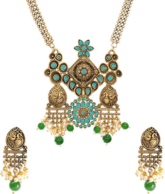 Shining Jewel Brass Brass Green Jewellery Set(Pack of 3)
