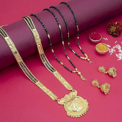 Bcomwala Jewels Brass Black, Gold Jewellery Set(Pack of 4)