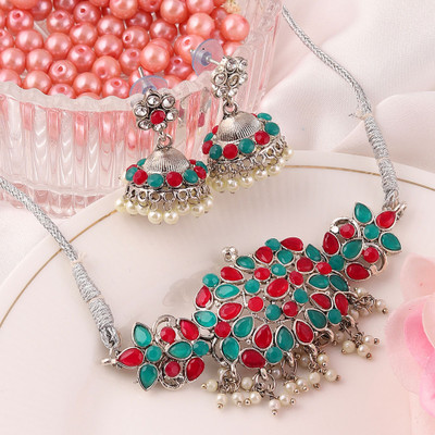 Bhagya Lakshmi Alloy Silver Multicolor Jewellery Set(Pack of 3)