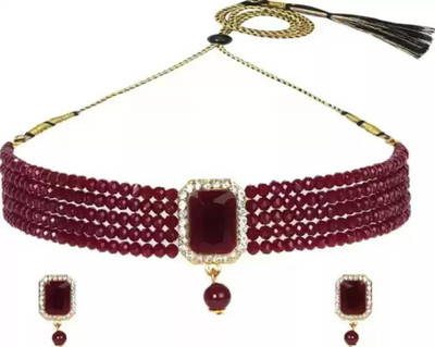 ABHRIK IMITATION Crystal Gold-plated Maroon, Gold Jewellery Set(Pack of 1)