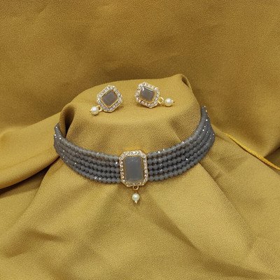 Chikku Brass Gold-plated Grey, White Jewellery Set(Pack of 1)