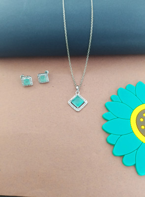 Aviate Alloy Rhodium Turquoise Jewellery Set(Pack of 1)