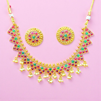 Aroras Bridal & Fashion Jewellery Brass Gold-plated Multicolor Jewellery Set(Pack of 1)