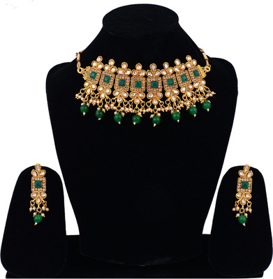 Darsha Collections Brass, Crystal, Alloy Gold-plated Green, Gold Jewellery Set(Pack of 1)