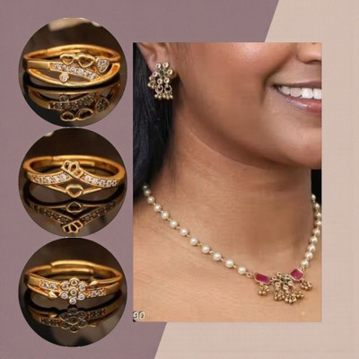 REEWAZIMPERIAL Brass Gold-plated Red, White, Gold Jewellery Set(Pack of 4)